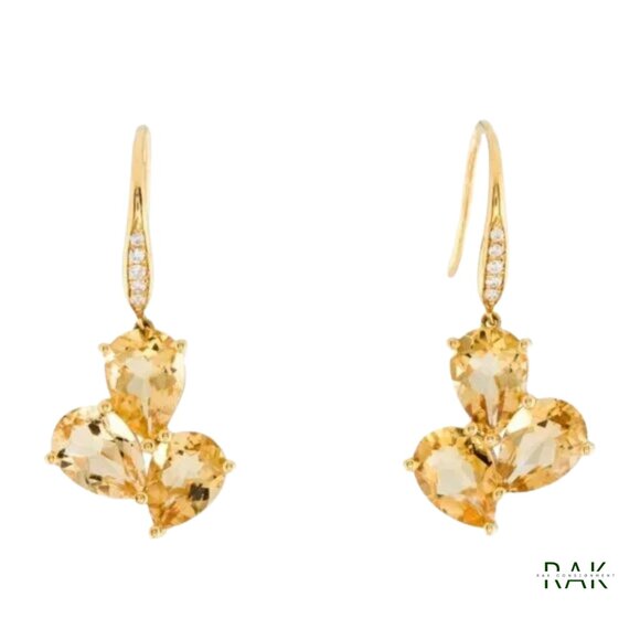 KAI FINE JEWELRY 14K Yellow Gold & Genuine Citrine Drop Earrings w/ Diamonds - Picture 4 of 8